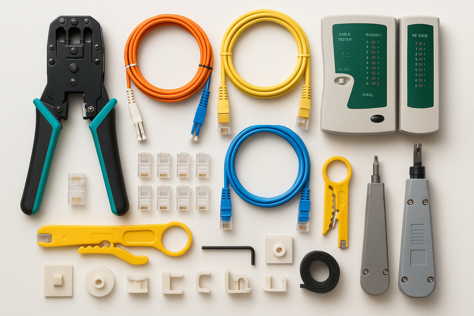 networking accesrios include rj45 tools fiberoptic cables 
